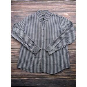 Milena Mens Size 18/45 Navy Blue Striped Button Down Dress Shirt Preowned